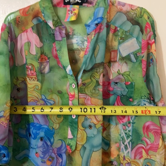 Iron Fist My Little Pony MLP Button up SHEER LONG SLEEVE BLOUSE Top colorful SM - Picture 8 of 9